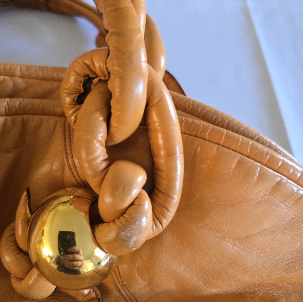 Giovanni Raspini Italian Leather Hobo Creation Ema GG Glossy Apricot Purse Vtg - Picture 14 of 16